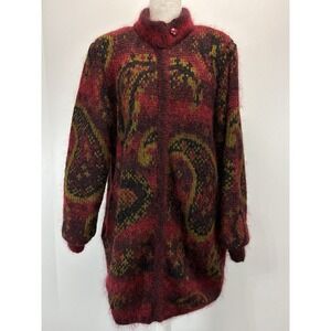 Vtg Sutton Place Sweater Jacket Sz Large Women's Paisley Knit Lined Full Zip 80s